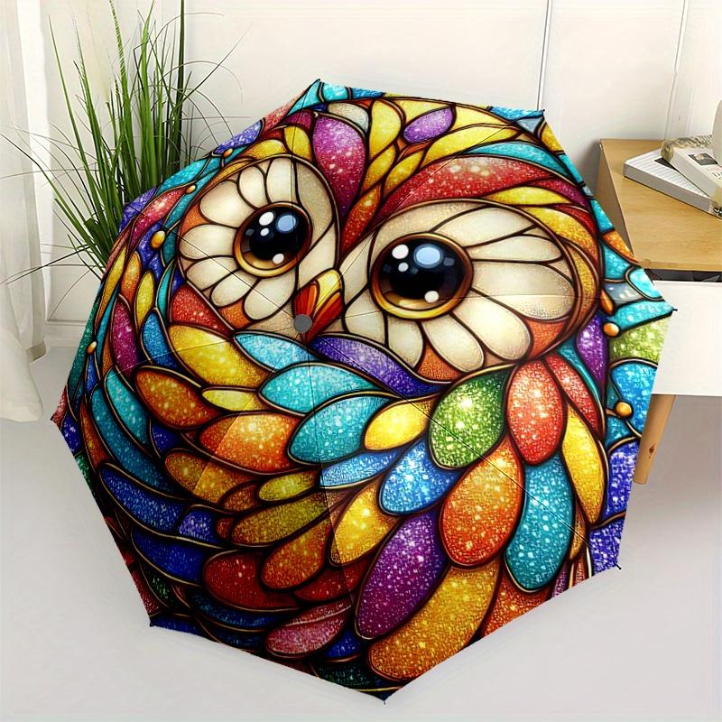 

1pc Owl Art Pattern Umbrella, Fashionable, Personalized, High-Value Folding Umbrella, a Must-Have for Summer, 8-Rib Durable Iron Frame, Tri-Fold