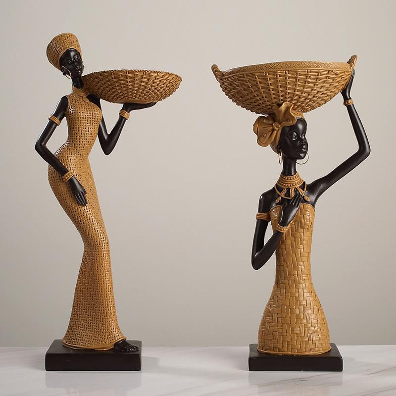 Retro African Girl Home Ethnic Craft Resin Ornaments Creative Gifts Living Room Study Character Decorations