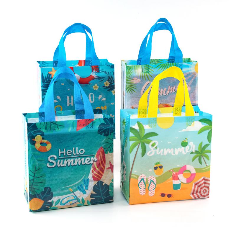 

Summer Vacation, Holiday Portable Non Woven Portable Shopping Gift Bags, Beach, Kids, Games, Surfing, Toys, Snacks Theme, 12pcs 12pcs&22x11x23cm