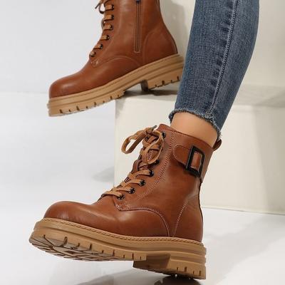 Martin Boots Women's Autumn and Winter British Style Platform Lace-up Women's Shoes Slim Short Boots