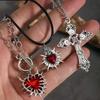 Gothic Heart Cross Pendant Necklace With Alloy Chain For Fashion Accessories