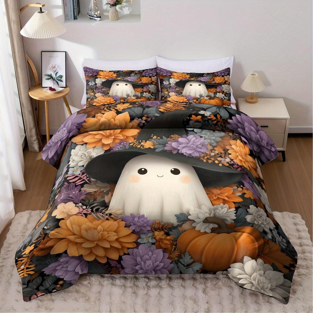Comforter 3Pcs Halloween Pumpkin Monster Without Core 1 2 S Soft Floral For Bedroom