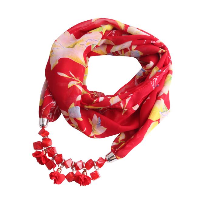 Women Printed Chiffon Ring Scarf Hijabs Multi-style Jewelry Necklace Flower Pendant Scarf Lady Apparel Accessories Wholesale