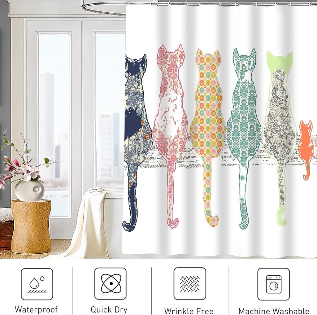 Colorful Cat Back Shower Curtain,  Shower Bath Curtain for Bathroom,Polyester Fabric Bathroom Shower Curtain