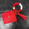 Leopard Print Silicone Bead Bracelet Wallet with PU Leather Tassel Keychain