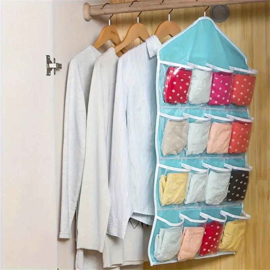 1pc-Hanging Storage Bag, Multi Grid Polyester Socks Storage Bag For Household