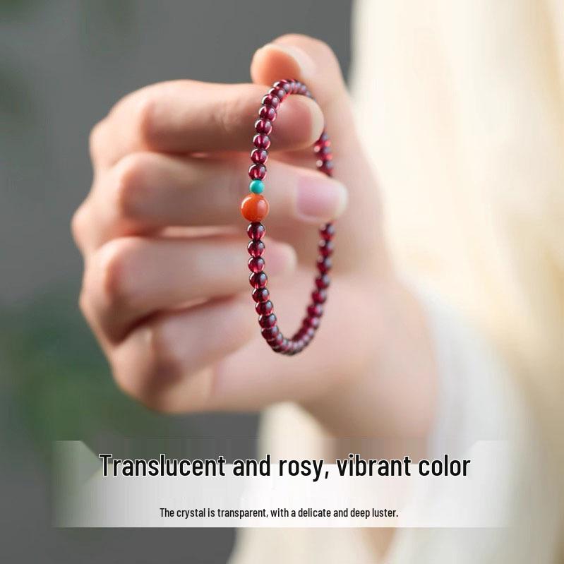 Women's Garnet & Amber Nan Hong Bracelet - Wine Red Crystal for Wealth & Luck with Millet Beads
