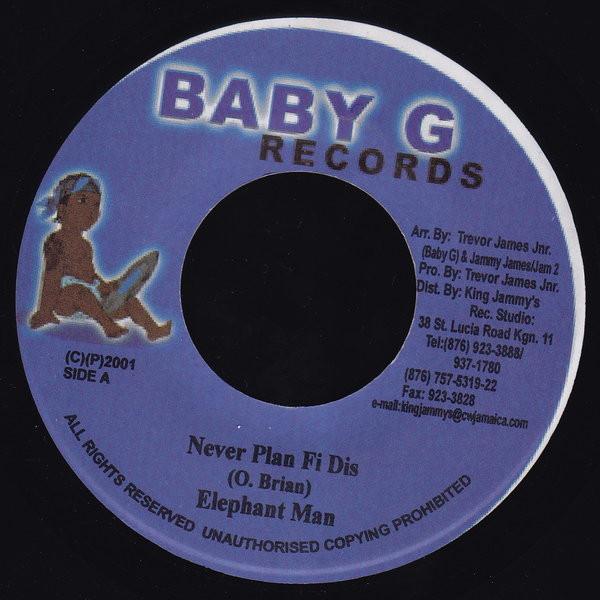 

7inch Record ELEPHANT MAN - Never Plan Fi Dis NONE Baby G Records 2001 Jamaica Reggae, Ska & Dub Used