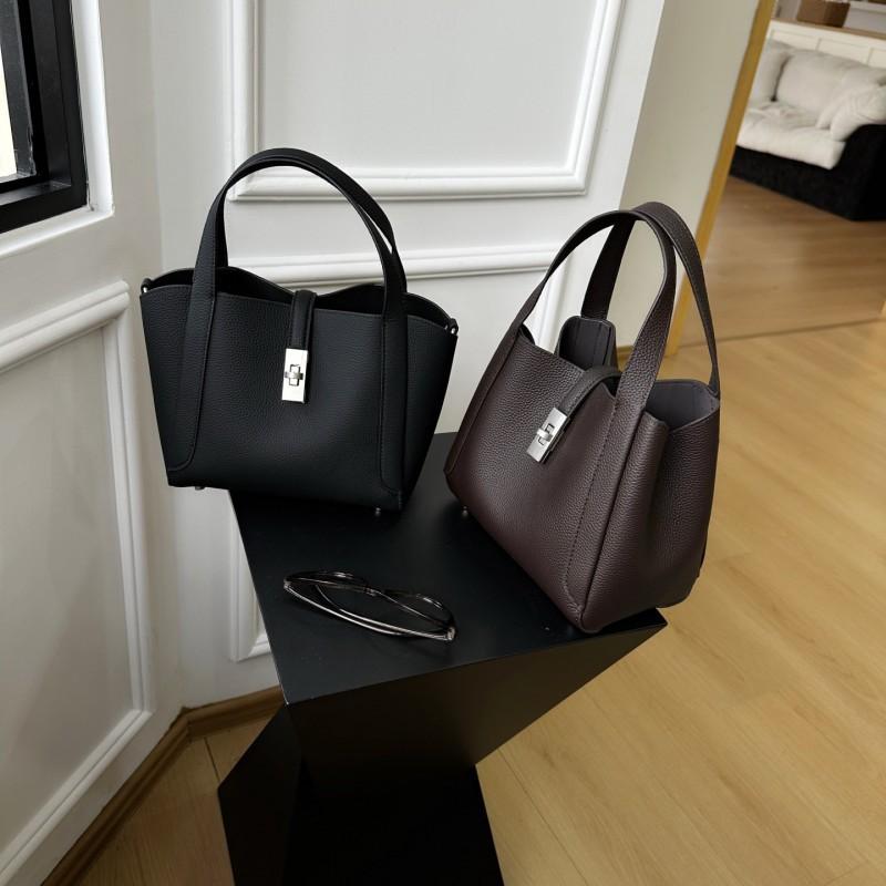 Bucket Bag Women's 2025 New Authentic Leather Portable Vegetable Basket All-matching One-shoulder Cross-body