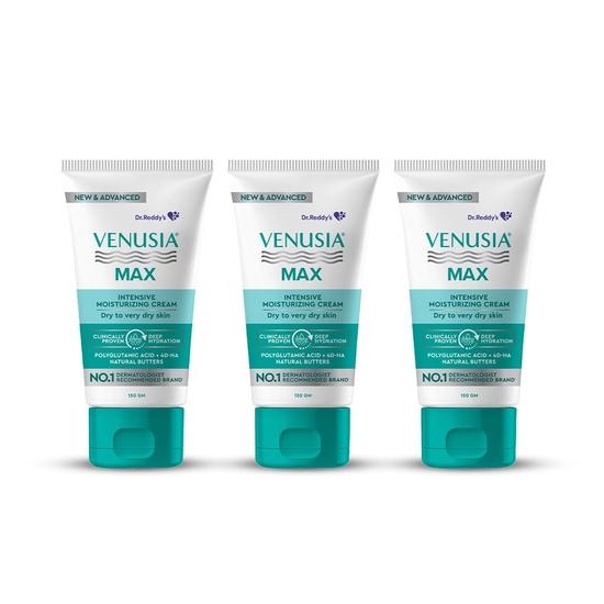 Δρ. Reddy's Venusia Max Εντατική Ενυδατική Κρέμα | Συνιστάται από Δερματολόγους για Ξηρό έως Πολύ Ξηρό Δέρμα | 150 g (Συσκευασία των 3)
