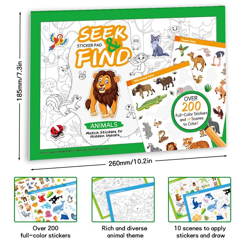 

Sticker Book Early Education DIY Stickers Children 3-6 Seek and Find Animal Sticker Book Coloring Book 2-in-1 10 Pages
