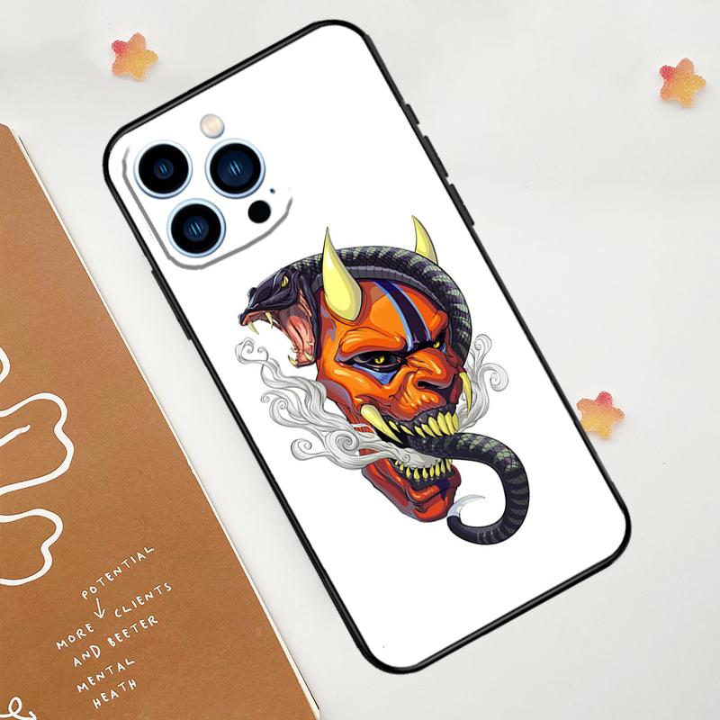 Japanese Oni Hannya Demon Mask Phone Case For iPhone 17 Pro Max 11 14 15 16 Pro Max 12 13 Mini 16 Plus 16e 17 Air Funda