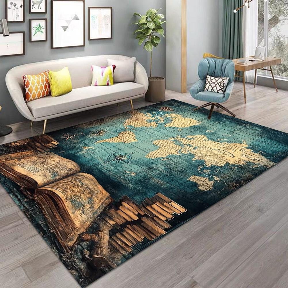 

World Map Carpet Golden Cartography Design Vintage Book Pattern Large Area Rug for Living Room Study Decor 40X60CM