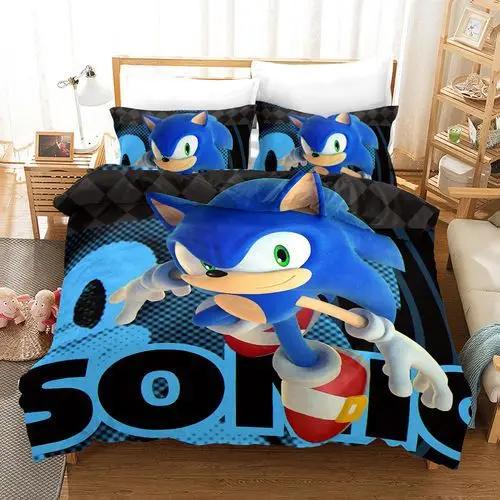 Anime The Movie Sonics Printing Bedding Set Anime Digital Cartoon Hedgehogs Duvet Cover Comforter Bed Youth Kids Girl Boys Gift