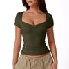 2026 Women's Heart-Shaped Neck Short Sleeve T-Shirt Women's Solid Color Slim Fit Basic Fashion Show