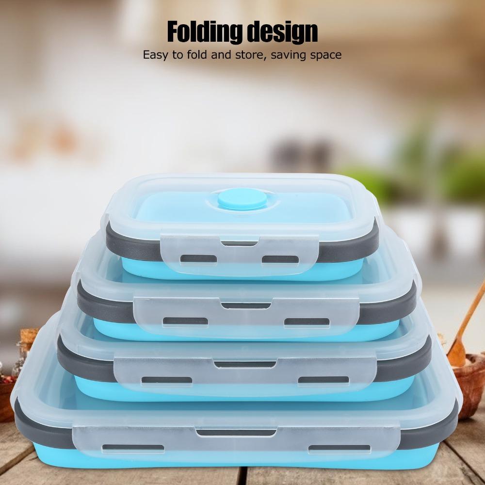 4PCS Stackable Design Collapsible Lunch Box Silicone Foldable Snack Bowls  For Small Kitchens