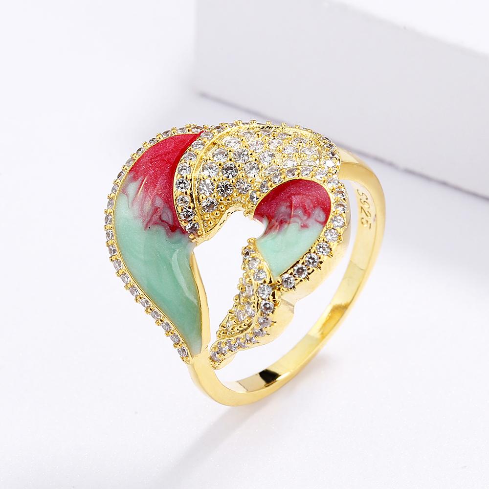 Popular Exquisite Silver Epoxy Enamel White Zircon Ring For Women Birthday Party Engagement Fashion Jewelry Gift