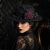Cappello Delicato con Rosa e Piuma | Stile Gotico d'Impatto, Cappello in Tessuto Arricciato, per Halloween
