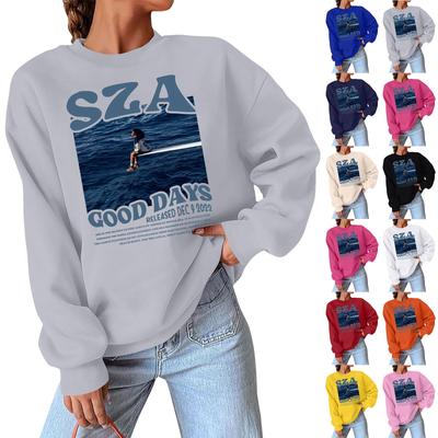 Women's Fashion Casual Long Sleeved Round Neck Top Popular Letter Pullover