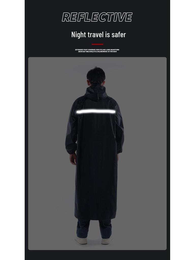 Men's Hooded Mid-Length Oxford Raincoat with Brim - Heavy Duty and Rainproof