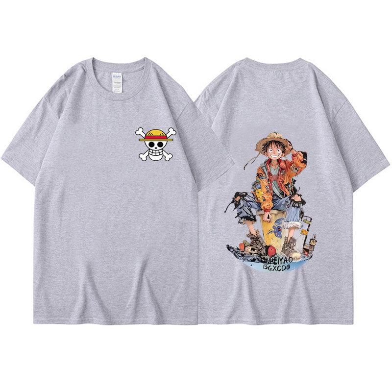

Аниме ONE PIECE Мужская летняя футболка Каваи Харадзюку Манга Графические топы Футболки Рубашка Хлопок Повседневная Мультяшная Футболка с коротким рукавом Уличная одежда M серый