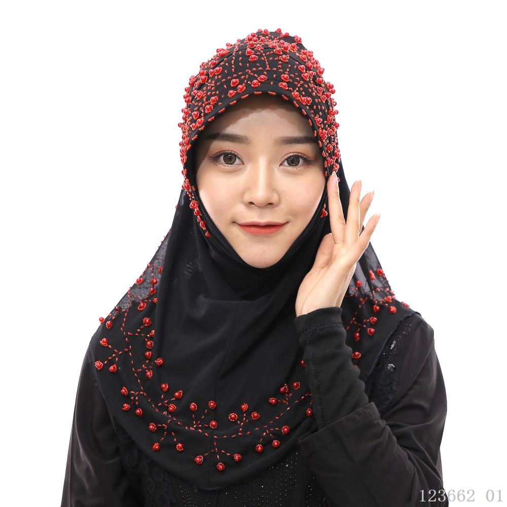 A Dropshipping / Spot / OEM Handmade Beaded Islamic Costumes Women's Scarf Muslim Headscarf
