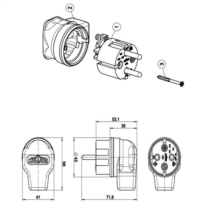 Bachmann 740.017 Fiche électrique mâle avec terre Tout caoutchouc 250 V noir IP44