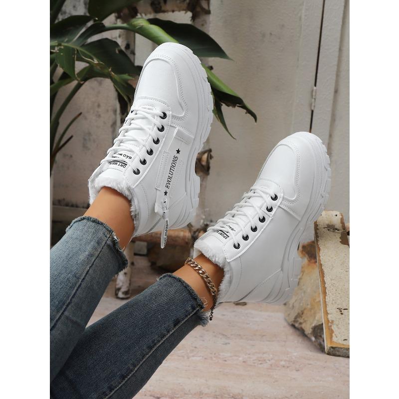 2025 Winter Alphabet Platform Cotton Shoes Women's New Muffin Fleece Lace-up Warm Plus Size Snow Boots