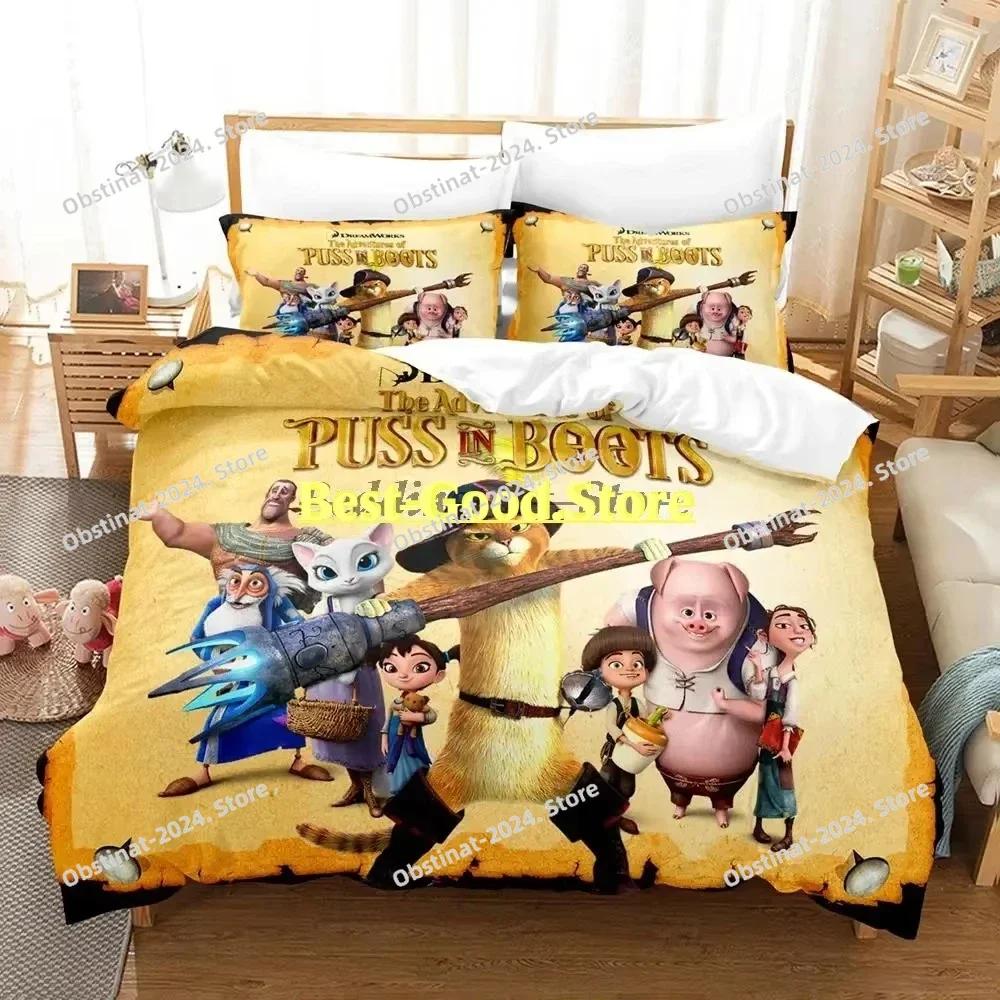 Wolf PUSS IN BOOTS Bedding Set Printed Bed Set With Pillowcase Bed Duvet Cover Soft Single Double Queen Super King Size