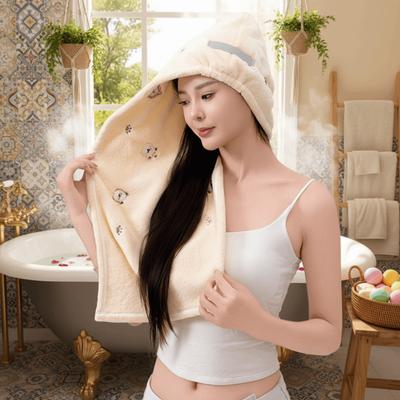 Bear Embroidered Head Wrap Thickened Hair Drying Cap Comfortable Bath Hat  Shower Use