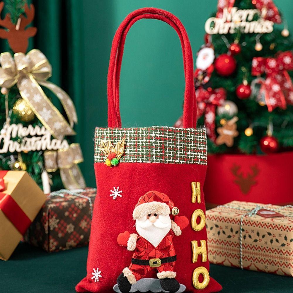 Flannelette Christmas Tote Bags Cartoon Candy Bags Durable Children Gift Bags  Xmas Gifts