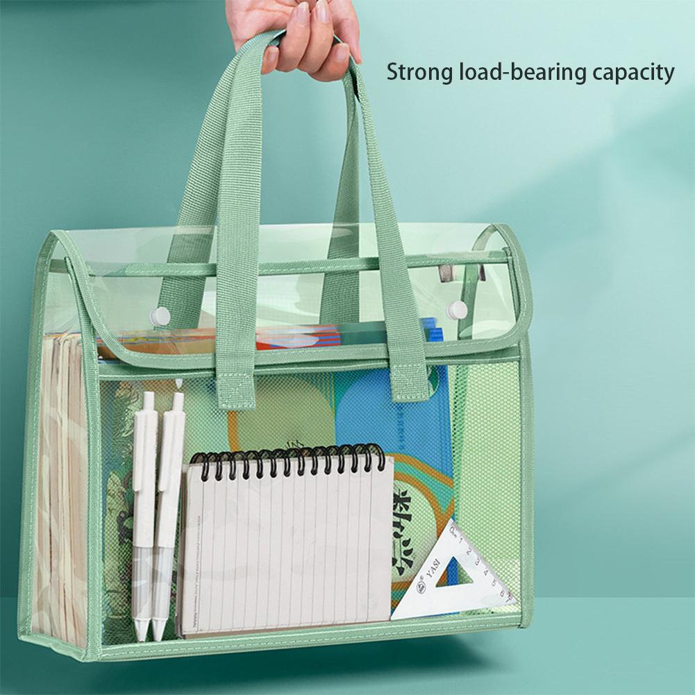 PVC Thickened Transparent Handbag Colorful Storage Bag Large Capacity Waterproof Portable Handbag File Pocket Students Office Supplies