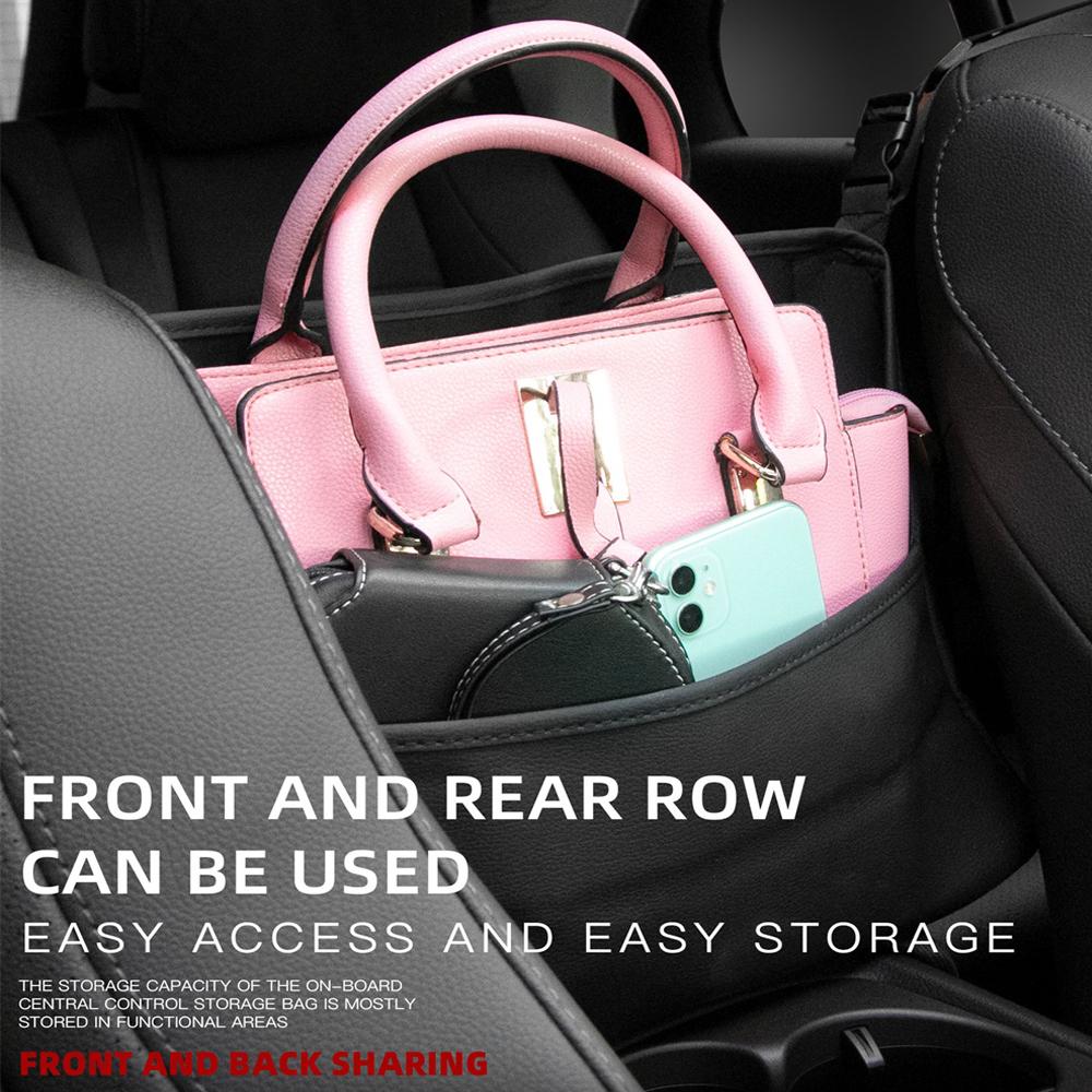Car Seat Middle Hanger Storage Bag Large Capacity Auto Handbag Holder PU Leather Between Seats Tissue Water Cup Pockets