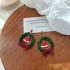 Resin Mistletoe Christmas Earrings Bowknot Plush Xmas Pendant Trendy Advent Wreath Ear Cuffs  Gift