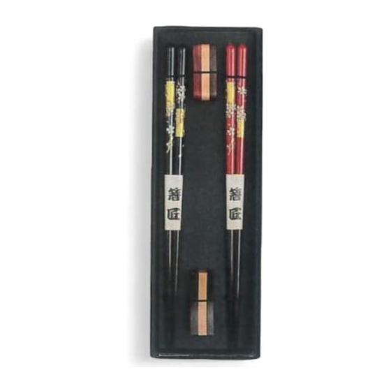 J-kitchens Pair Chopsticks with Chopstick Rest Set, Natural Wood, Mokuzen NO.177940