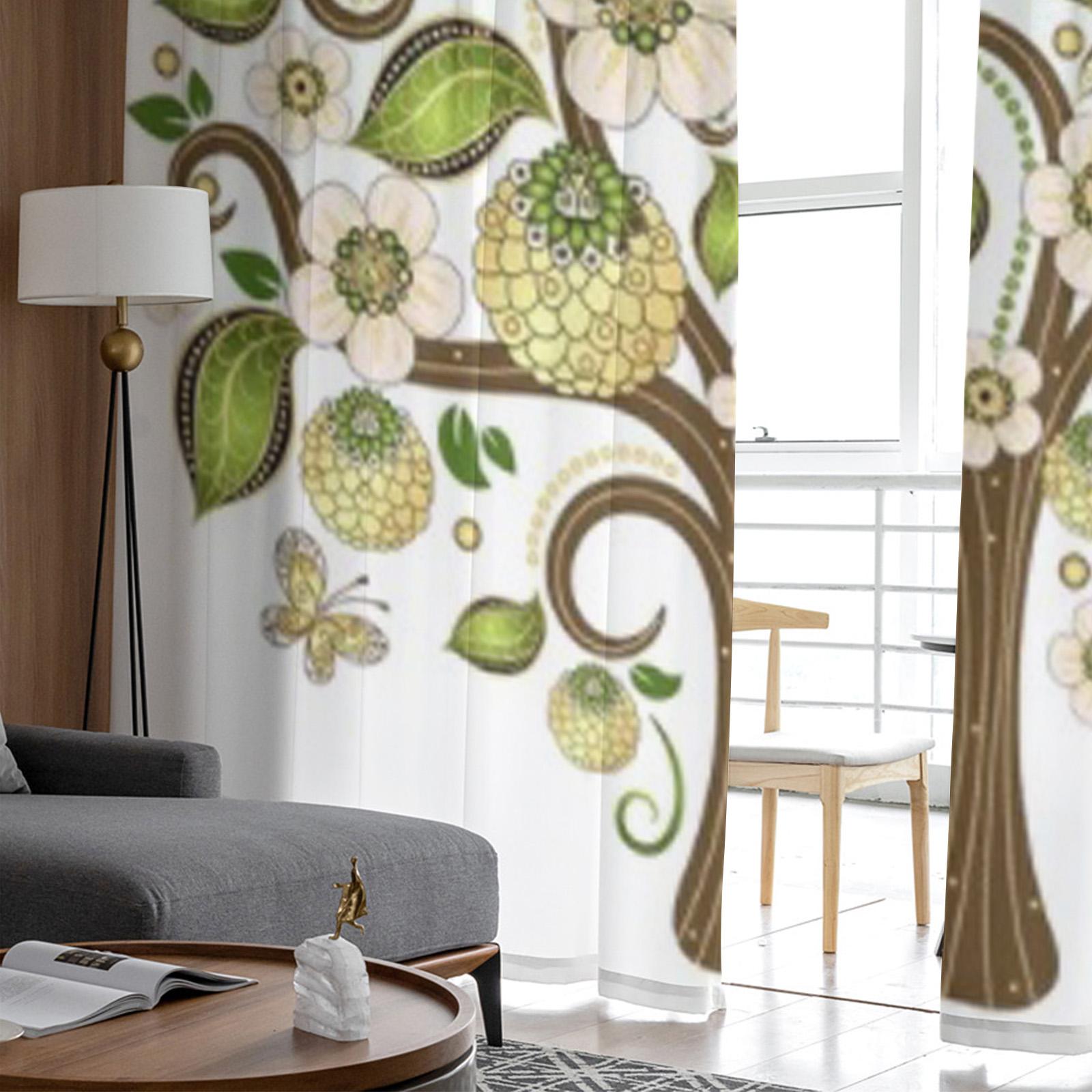 Дерево Белые Зеленые Листья Роскошные Шифоновые Прозрачные Шторы для Гостиной Спальни — фото 4