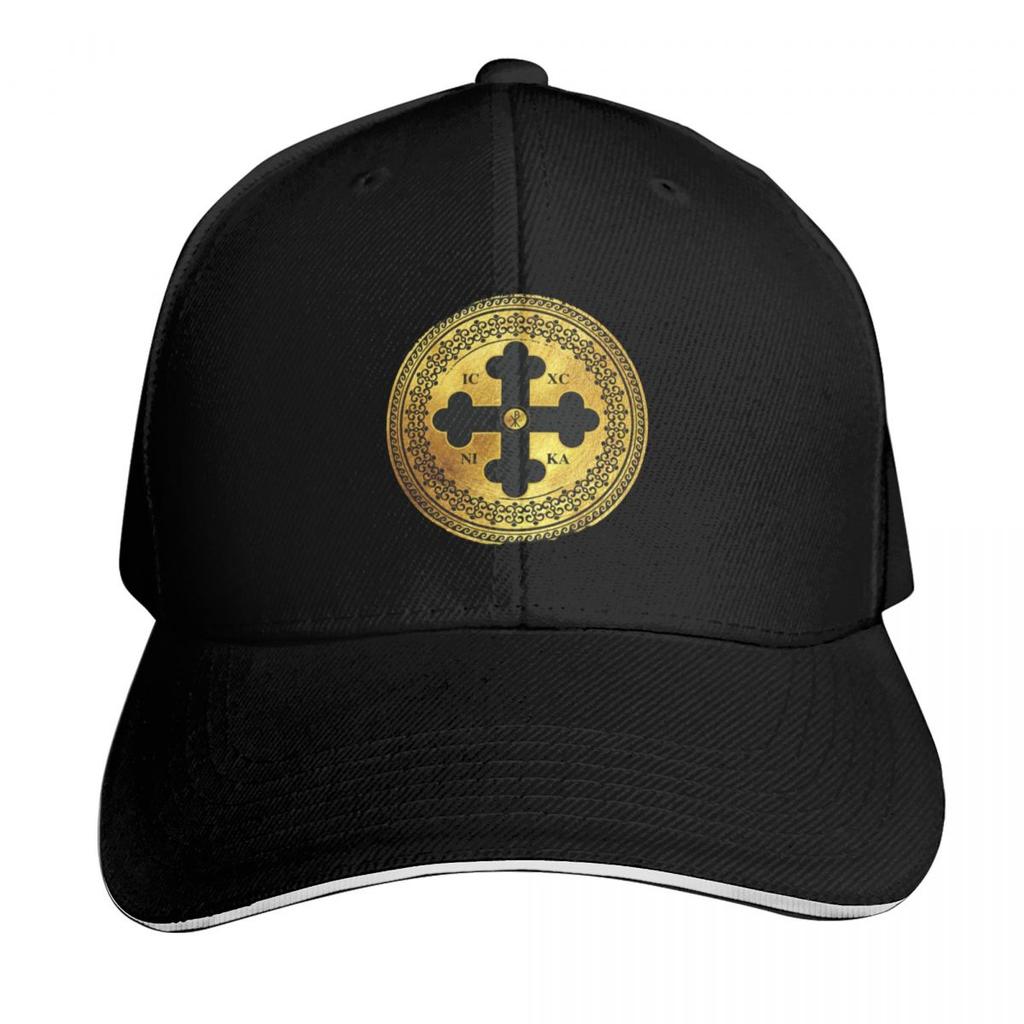 Greek Orthodox Cross Gold Paint Black Trim ICXC NIKA Baseball Cap Sun Cap Streetwear Luxury Unisex Cap Baseball Unisex Womens