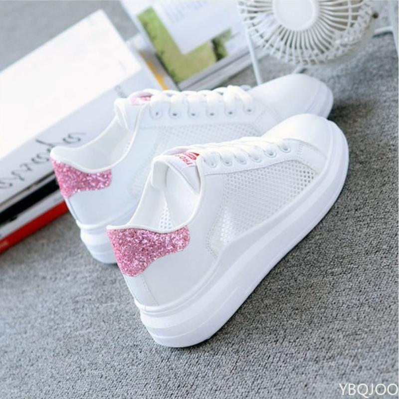 2025 Ladies white Shoes New Thick soled Mesh Shoes Versatile lace up sneakers Fashion comfortable Sneakers Zapatillas Mujer