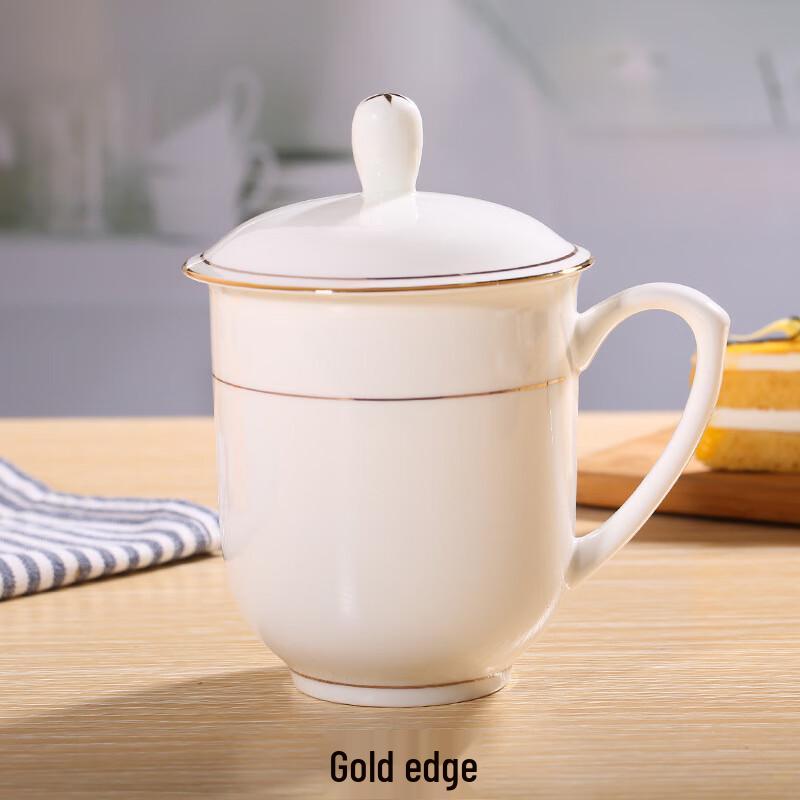 Shangqi Ceramic Gold Rim Tea/Water Cup with Lid