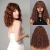 Women Fashion Natural Brown Shoulder Length Wavy Wig with Bangs Synthetic Fiber Cosplay Daily Wear Brown Wavy Wig