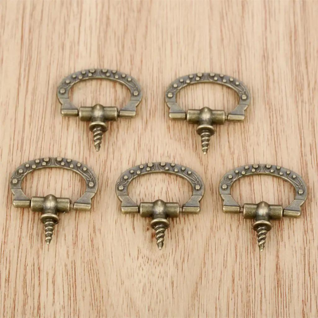 

5pcs Mini Cabinet Pulls Self-Tapping Screws Knobs Handles for Jewelry Box Drawer Cupboard Wardrobe Dresser Furniture Hardware антична бронзова кольору