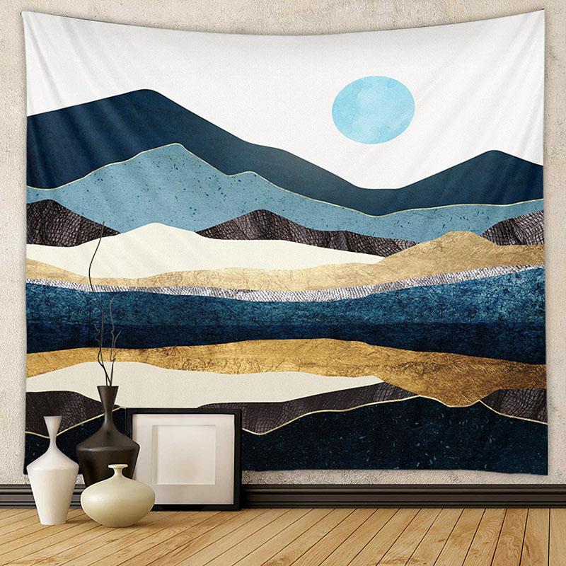 Nordic Mountain Sunset Printed Tapestry Natural Landscape Wall Hanging Cloth Beautiful Bedroom Background Decoration with Nails