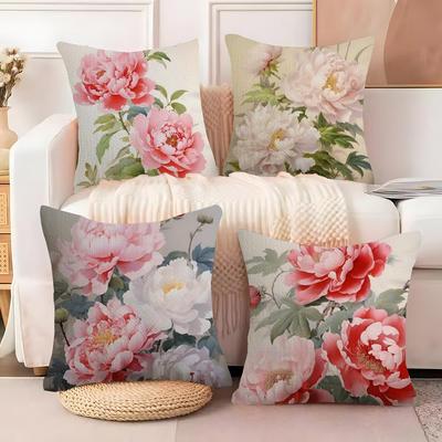 Funda de almohada de peonía china para sala de estar, sofá, funda de cojín decorativa, simple, para el hogar, lujo ligero, almohada estampada