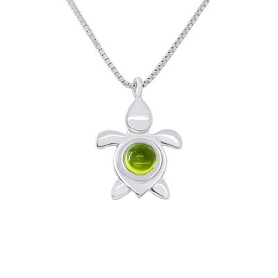 Children's Pendant - LÉA &; ARTHUR - Little Turtle - 925 Silver - Peridot Semi Precious Stone