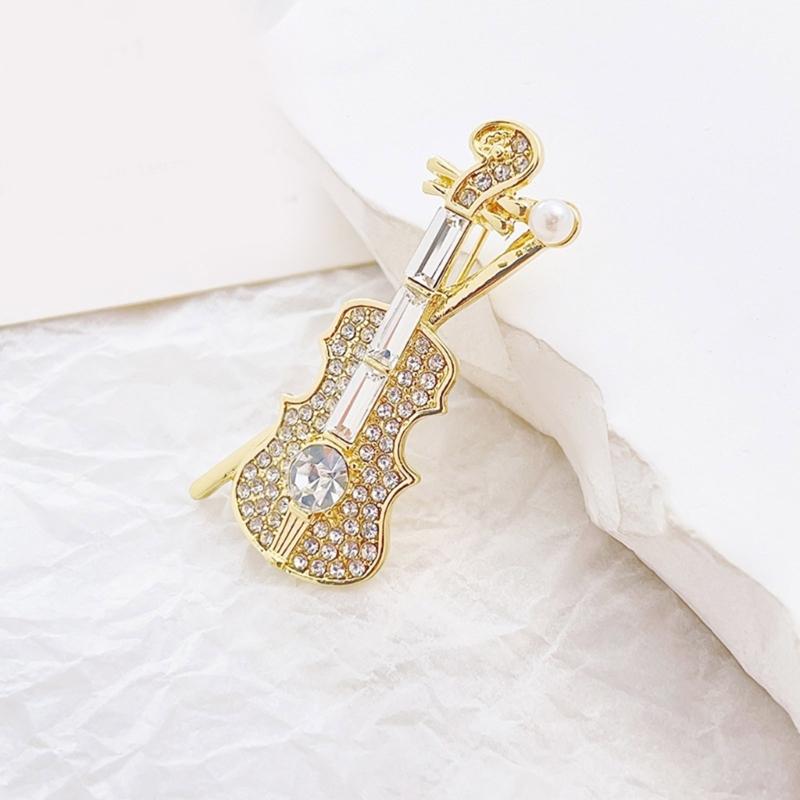 Rhinestones Studded Violin Shape Brooch Lapel Pin Artistic Brooch Pin for Formal Event Outfit Women and Men Unisex