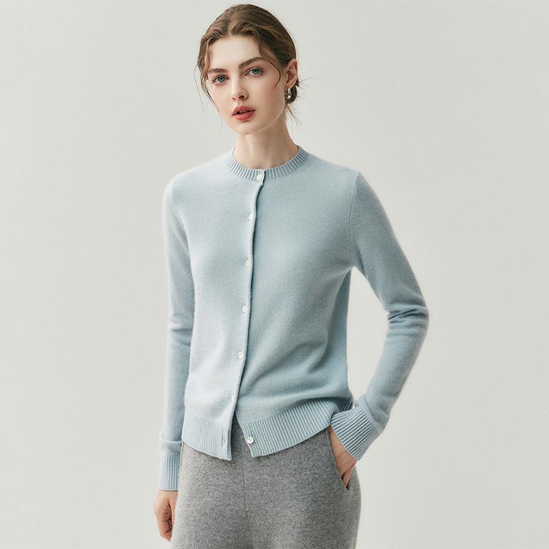 2025 Winter Women's Cashmere Round Neck Cardigan Sweater - Loose, Slimming Wool Knit Top