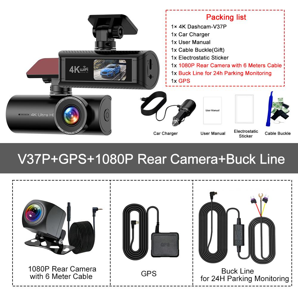 Kocam 4K WIFI GPS Dual Dash Cam Front and Rear for Cars Camera Car DVRs Recorder Video Registrator Dashcam Camcorder Black Box