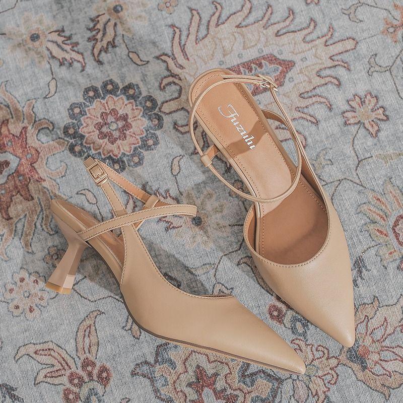 Versatile pointed head bag head empty sandals women's summer new thin heel soft sole fairy wind one-word buckle single shoes women