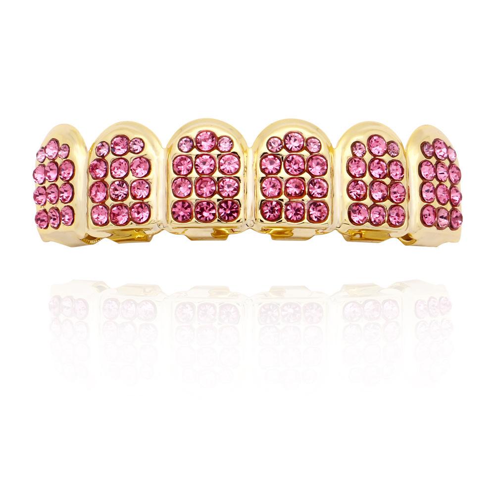 European Six-Tooth Multi-Color Diamond Gold Plated Hip Hop Vampire Christmas Grill