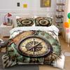 Vintage Compass and Map Bedding Set Bedding Set (1 Duvet Cover, 2 Pillowcases, Duvet Not Included)